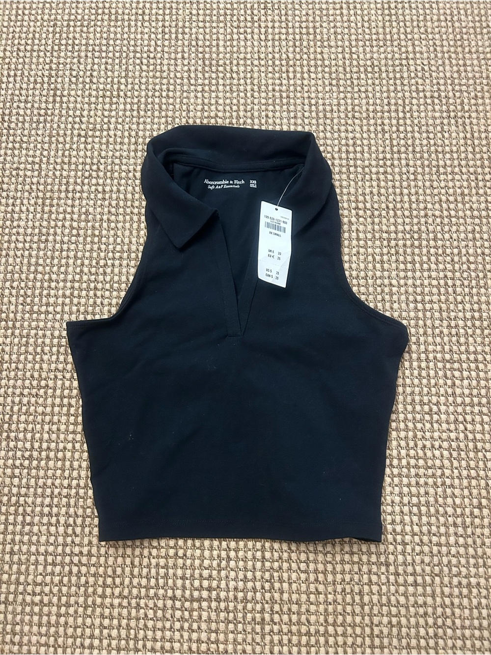 NWT Abercrombie & Fitch Black Sleeveless Polo Crop Top XXS